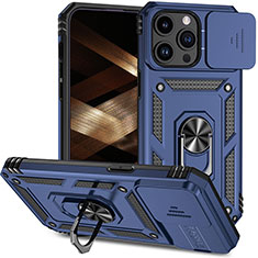 Funda Bumper Silicona y Plastico Mate Carcasa con Magnetico Anillo de dedo Soporte MQ1 para Apple iPhone 15 Pro Max Azul