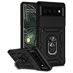 Funda Bumper Silicona y Plastico Mate Carcasa con Magnetico Anillo de dedo Soporte MQ1 para Google Pixel 6 5G Negro