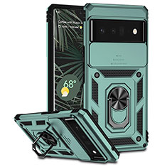 Funda Bumper Silicona y Plastico Mate Carcasa con Magnetico Anillo de dedo Soporte MQ1 para Google Pixel 6 Pro 5G Verde