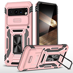 Funda Bumper Silicona y Plastico Mate Carcasa con Magnetico Anillo de dedo Soporte MQ1 para Google Pixel 8 Pro 5G Rosa