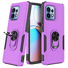 Funda Bumper Silicona y Plastico Mate Carcasa con Magnetico Anillo de dedo Soporte MQ1 para Motorola Moto Edge 40 Pro 5G Morado