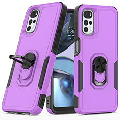 Funda Bumper Silicona y Plastico Mate Carcasa con Magnetico Anillo de dedo Soporte MQ1 para Motorola Moto G22 Morado