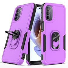 Funda Bumper Silicona y Plastico Mate Carcasa con Magnetico Anillo de dedo Soporte MQ1 para Motorola Moto G41 Morado