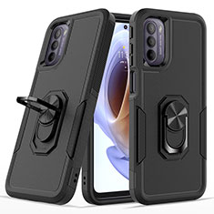 Funda Bumper Silicona y Plastico Mate Carcasa con Magnetico Anillo de dedo Soporte MQ1 para Motorola Moto G41 Negro