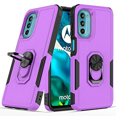 Funda Bumper Silicona y Plastico Mate Carcasa con Magnetico Anillo de dedo Soporte MQ1 para Motorola MOTO G52 Morado