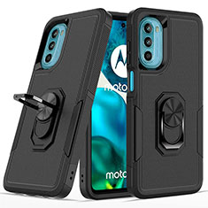 Funda Bumper Silicona y Plastico Mate Carcasa con Magnetico Anillo de dedo Soporte MQ1 para Motorola MOTO G52 Negro