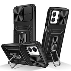 Funda Bumper Silicona y Plastico Mate Carcasa con Magnetico Anillo de dedo Soporte MQ1 para Motorola Moto G53 5G Negro