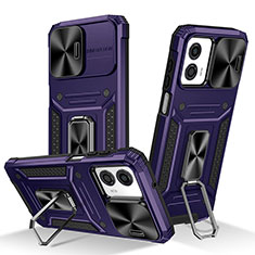 Funda Bumper Silicona y Plastico Mate Carcasa con Magnetico Anillo de dedo Soporte MQ1 para Motorola Moto G53j 5G Morado