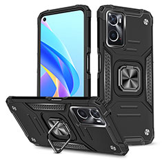 Funda Bumper Silicona y Plastico Mate Carcasa con Magnetico Anillo de dedo Soporte MQ1 para Oppo A36 Negro