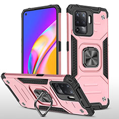 Funda Bumper Silicona y Plastico Mate Carcasa con Magnetico Anillo de dedo Soporte MQ1 para Oppo A94 4G Oro Rosa