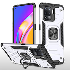 Funda Bumper Silicona y Plastico Mate Carcasa con Magnetico Anillo de dedo Soporte MQ1 para Oppo F19 Pro Plata