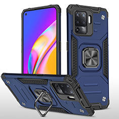 Funda Bumper Silicona y Plastico Mate Carcasa con Magnetico Anillo de dedo Soporte MQ1 para Oppo Reno5 Lite Azul