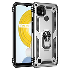 Funda Bumper Silicona y Plastico Mate Carcasa con Magnetico Anillo de dedo Soporte MQ1 para Realme C21 Plata