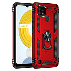 Funda Bumper Silicona y Plastico Mate Carcasa con Magnetico Anillo de dedo Soporte MQ1 para Realme C21 Rojo