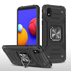 Funda Bumper Silicona y Plastico Mate Carcasa con Magnetico Anillo de dedo Soporte MQ1 para Samsung Galaxy A01 Core Negro