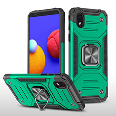 Funda Bumper Silicona y Plastico Mate Carcasa con Magnetico Anillo de dedo Soporte MQ1 para Samsung Galaxy A01 Core Verde Noche