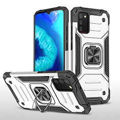 Funda Bumper Silicona y Plastico Mate Carcasa con Magnetico Anillo de dedo Soporte MQ1 para Samsung Galaxy A03s Plata