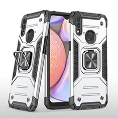 Funda Bumper Silicona y Plastico Mate Carcasa con Magnetico Anillo de dedo Soporte MQ1 para Samsung Galaxy A10s Plata