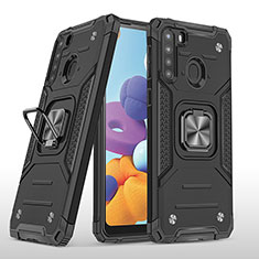 Funda Bumper Silicona y Plastico Mate Carcasa con Magnetico Anillo de dedo Soporte MQ1 para Samsung Galaxy A21 Negro