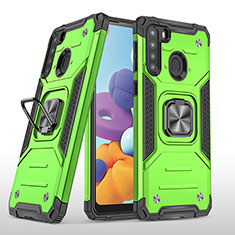 Funda Bumper Silicona y Plastico Mate Carcasa con Magnetico Anillo de dedo Soporte MQ1 para Samsung Galaxy A21 Verde
