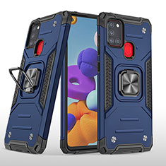 Funda Bumper Silicona y Plastico Mate Carcasa con Magnetico Anillo de dedo Soporte MQ1 para Samsung Galaxy A21s Azul