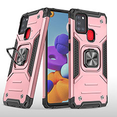 Funda Bumper Silicona y Plastico Mate Carcasa con Magnetico Anillo de dedo Soporte MQ1 para Samsung Galaxy A21s Oro Rosa