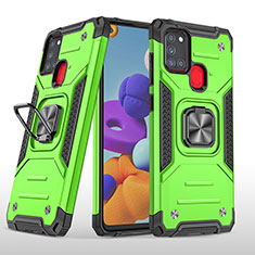 Funda Bumper Silicona y Plastico Mate Carcasa con Magnetico Anillo de dedo Soporte MQ1 para Samsung Galaxy A21s Verde