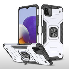 Funda Bumper Silicona y Plastico Mate Carcasa con Magnetico Anillo de dedo Soporte MQ1 para Samsung Galaxy A22 5G Plata