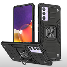 Funda Bumper Silicona y Plastico Mate Carcasa con Magnetico Anillo de dedo Soporte MQ1 para Samsung Galaxy A24 4G Negro