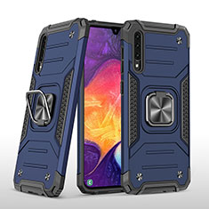 Funda Bumper Silicona y Plastico Mate Carcasa con Magnetico Anillo de dedo Soporte MQ1 para Samsung Galaxy A30S Azul