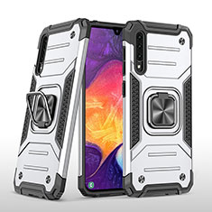 Funda Bumper Silicona y Plastico Mate Carcasa con Magnetico Anillo de dedo Soporte MQ1 para Samsung Galaxy A30S Plata