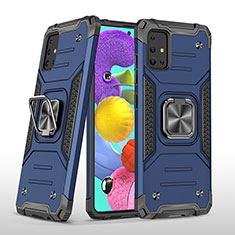 Funda Bumper Silicona y Plastico Mate Carcasa con Magnetico Anillo de dedo Soporte MQ1 para Samsung Galaxy A51 4G Azul