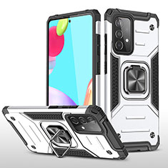 Funda Bumper Silicona y Plastico Mate Carcasa con Magnetico Anillo de dedo Soporte MQ1 para Samsung Galaxy A52 4G Plata