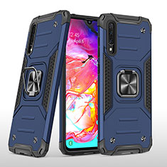 Funda Bumper Silicona y Plastico Mate Carcasa con Magnetico Anillo de dedo Soporte MQ1 para Samsung Galaxy A70 Azul