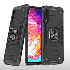 Funda Bumper Silicona y Plastico Mate Carcasa con Magnetico Anillo de dedo Soporte MQ1 para Samsung Galaxy A70 Negro