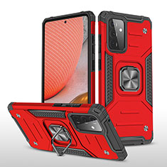 Funda Bumper Silicona y Plastico Mate Carcasa con Magnetico Anillo de dedo Soporte MQ1 para Samsung Galaxy A72 4G Rojo