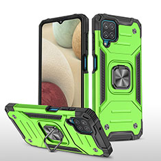 Funda Bumper Silicona y Plastico Mate Carcasa con Magnetico Anillo de dedo Soporte MQ1 para Samsung Galaxy F12 Verde