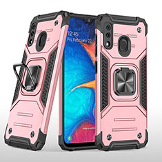 Funda Bumper Silicona y Plastico Mate Carcasa con Magnetico Anillo de dedo Soporte MQ1 para Samsung Galaxy M10S Oro Rosa