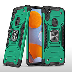 Funda Bumper Silicona y Plastico Mate Carcasa con Magnetico Anillo de dedo Soporte MQ1 para Samsung Galaxy M11 Verde Noche