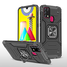 Funda Bumper Silicona y Plastico Mate Carcasa con Magnetico Anillo de dedo Soporte MQ1 para Samsung Galaxy M31 Negro