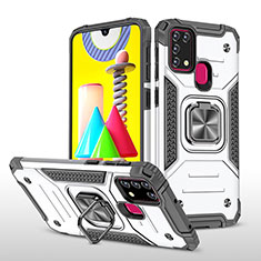 Funda Bumper Silicona y Plastico Mate Carcasa con Magnetico Anillo de dedo Soporte MQ1 para Samsung Galaxy M31 Prime Edition Plata