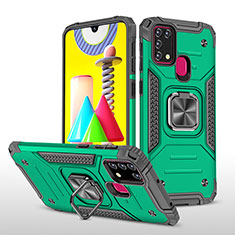 Funda Bumper Silicona y Plastico Mate Carcasa con Magnetico Anillo de dedo Soporte MQ1 para Samsung Galaxy M31 Prime Edition Verde Noche