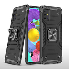 Funda Bumper Silicona y Plastico Mate Carcasa con Magnetico Anillo de dedo Soporte MQ1 para Samsung Galaxy M40S Negro
