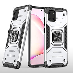 Funda Bumper Silicona y Plastico Mate Carcasa con Magnetico Anillo de dedo Soporte MQ1 para Samsung Galaxy M60s Plata