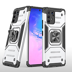 Funda Bumper Silicona y Plastico Mate Carcasa con Magnetico Anillo de dedo Soporte MQ1 para Samsung Galaxy S10 Lite Plata