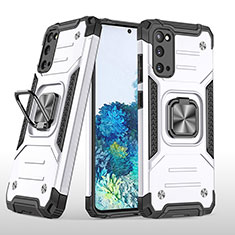 Funda Bumper Silicona y Plastico Mate Carcasa con Magnetico Anillo de dedo Soporte MQ1 para Samsung Galaxy S20 Plata