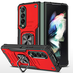 Funda Bumper Silicona y Plastico Mate Carcasa con Magnetico Anillo de dedo Soporte MQ1 para Samsung Galaxy Z Fold3 5G Rojo