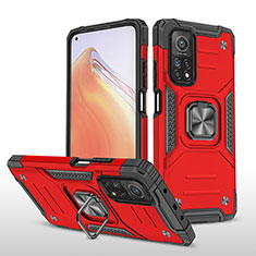 Funda Bumper Silicona y Plastico Mate Carcasa con Magnetico Anillo de dedo Soporte MQ1 para Xiaomi Mi 10T 5G Rojo