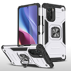 Funda Bumper Silicona y Plastico Mate Carcasa con Magnetico Anillo de dedo Soporte MQ1 para Xiaomi Mi 11i 5G Plata