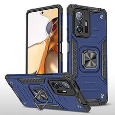 Funda Bumper Silicona y Plastico Mate Carcasa con Magnetico Anillo de dedo Soporte MQ1 para Xiaomi Mi 11T 5G Azul